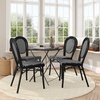 image:imageFlash Furniture Lourdes IndoorOutdoor Commercial Thonet French Bistro Stack Chair  NATWhite PE Rattan Back and Seat  Light Natural Bamboo Print Metal Frame  2 PKBlack  WhiteBlack Frame