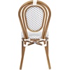 image:imageFlash Furniture Lourdes IndoorOutdoor Commercial Thonet French Bistro Stack Chair  NATWhite PE Rattan Back and Seat  Light Natural Bamboo Print Metal Frame  2 PKWhite  GrayNatural Frame
