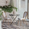 image:imageFlash Furniture Lourdes IndoorOutdoor Commercial Thonet French Bistro Stack Chair  NATWhite PE Rattan Back and Seat  Light Natural Bamboo Print Metal Frame  2 PKWhite  GrayNatural Frame