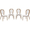 image:imageFlash Furniture Lourdes IndoorOutdoor Commercial Thonet French Bistro Stack Chair  NATWhite PE Rattan Back and Seat  Light Natural Bamboo Print Metal Frame  2 PKWhite  GrayNatural Frame