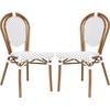 image:imageFlash Furniture Lourdes IndoorOutdoor Commercial Thonet French Bistro Stack Chair  NATWhite PE Rattan Back and Seat  Light Natural Bamboo Print Metal Frame  2 PKWhite  GrayNatural Frame