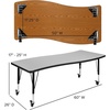 image:imageFlash Furniture Mobile 26W x 60L Rectangular Wave Collaborative Oak Thermal Laminate Activity Table  Height Adjustable Short LegsGrey