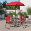 image:imageFlash Furniture Nantucket 6 Piece Red Patio Garden Set with Table Umbrella and 4 Folding Chairs