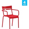 image:imageFlash Furniture Nash Commercial Grade Steel Stack Chair IndoorOutdoor Arm Chair with 2 Slat Back Set of 4 SilverRed