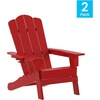 image:imageFlash Furniture Newport Adirondack Chairs with Cup Holders Weather Resistant Poly Resin Adirondack Chairs Set of 2 RedRed