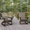 image:imageFlash Furniture Newport Adirondack Rocking Chair with Cup Holder Weather Resistant Poly Resin Adirondack Rocking Chair BrownBrown