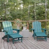 image:imageFlash Furniture Newport Poly Resin Adirondack Chair with Cup Holder and Pull Out Ottoman AllWeather Poly Resin IndoorOutdoor Lounge Chair GrayBlue