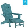 image:imageFlash Furniture Newport Poly Resin Adirondack Chair with Cup Holder and Pull Out Ottoman AllWeather Poly Resin IndoorOutdoor Lounge Chair GrayBlue