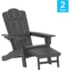 image:imageFlash Furniture Newport Poly Resin Adirondack Chair with Cup Holder and Pull Out Ottoman AllWeather Poly Resin IndoorOutdoor Lounge Chair GrayGrey