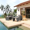 image:imageFlash Furniture Nico IndoorOutdoor Modular Loveseat Sofa Set Tempered Glass Top Table Comfortable Ottomans Versatile Sofa SetUps GrayNaturalBeige FabricGray Frame