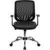 image:imageFlash Furniture Norris MidBack Black Mesh Tapered Back Swivel Task Office Chair with LeatherSoft Seat Chrome Base and TArmsBlack LeathersoftMesh