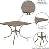 image:imageFlash Furniture Oia 28 Commercial Grade Steel Patio Table Modern Square Rain Flower Design Outdoor Dining Table BlackGold