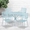 image:imageFlash Furniture Oia Commercial Grade 3525 Round Black IndoorOutdoor Steel Patio Table Set with 4 Square Back ChairsSky Blue