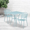 image:imageFlash Furniture Oia Commercial Grade 355 Square Black IndoorOutdoor Steel Patio Table Set with 2 Round Back ChairsSky Blue