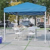 image:imageFlash Furniture Otis Portable TailgateEvent Tent Set  8x8 Blue Pop Up Canopy Tent 6Foot BiFold Table Set of 4 White Folding ChairsBlue