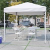 image:imageFlash Furniture Otis Portable TailgateEvent Tent Set  8x8 Blue Pop Up Canopy Tent 6Foot BiFold Table Set of 4 White Folding ChairsWhite