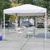 image:imageFlash Furniture Otis Portable TailgateEvent Tent Set  8x8 Blue Pop Up Canopy Tent 6Foot BiFold Table Set of 4 White Folding ChairsWhite