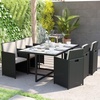 image:imageFlash Furniture Peregrine 7 Piece Outdoor Patio Dining Set  Space Saving Black Wicker Modular Chairs amp Cream CushionsNatural Finish Acacia Wood TableSeating for 6GrayBlack