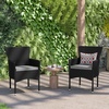 image:imageFlash Furniture Peregrine 7 Piece Outdoor Patio Dining Set  Space Saving Black Wicker Modular Chairs amp Cream CushionsNatural Finish Acacia Wood TableSeating for 6BlackGray