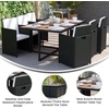 image:imageFlash Furniture Peregrine 7 Piece Outdoor Patio Dining Set  Space Saving Black Wicker Modular Chairs amp Cream CushionsNatural Finish Acacia Wood TableSeating for 6NaturalBlack