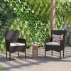 image:imageFlash Furniture Peregrine 7 Piece Outdoor Patio Dining Set  Space Saving Black Wicker Modular Chairs amp Cream CushionsNatural Finish Acacia Wood TableSeating for 6EspressoCream