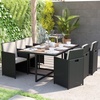 image:imageFlash Furniture Peregrine 7 Piece Outdoor Patio Dining Set  Space Saving Black Wicker Modular Chairs amp Cream CushionsNatural Finish Acacia Wood TableSeating for 6NaturalBlack
