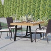 image:imageFlash Furniture Rafe Commercial Grade Acacia Wood Dining Table with Metal Base IndoorOutdoor Rectangle Patio Table with Plank Style Table Top NaturalBlack