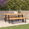 image:imageFlash Furniture Rafe Commercial Grade Acacia Wood Dining Table with Metal Base IndoorOutdoor Rectangle Patio Table with Plank Style Table Top NaturalBlack