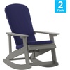 image:imageFlash Furniture Savannah Set of 2 Rocking Adirondack Chairs with Cushions  White Poly Resin Frame  Blue AllWeather Cushions  IndoorOutdoor UseGrayBlue