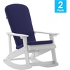image:imageFlash Furniture Savannah Set of 2 Rocking Adirondack Chairs with Cushions  White Poly Resin Frame  Blue AllWeather Cushions  IndoorOutdoor UseWhiteBlue