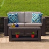image:imageFlash Furniture Seneca Chocolate Brown Faux Rattan Loveseat with AllWeather Navy CushionsChocolate Brown