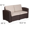 image:imageFlash Furniture Seneca Chocolate Brown Faux Rattan Loveseat with AllWeather Navy CushionsChocolate Brown