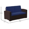 image:imageFlash Furniture Seneca Chocolate Brown Faux Rattan Loveseat with AllWeather Navy CushionsNavy CushionsChocolate Brown Frame