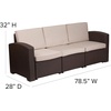 image:imageFlash Furniture Seneca Chocolate Brown Faux Rattan Sofa with AllWeather Beige CushionsChocolate Brown
