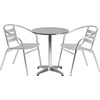 image:imageFlash Furniture TLHALUM24RD017BK2GG Lila 235 Round Aluminum IndoorOutdoor Table Set with 2 Slat Back Chairs BlackAluminum