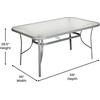image:imageFlash Furniture Tory Rectangle Patio Table with Umbrella Hole Commercial AllWeather Table with Heat Resistant Tempered Glass Steel Tube Frame 35x 59 BlackClear TopSilver Frame