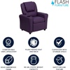 image:imageFlash Furniture Vana LeatherSoft Kids Recliner with Cup Holder Headrest and Safety Recline Contemporary Reclining Chair for Kids Supports up to 90 lbs BrownPurple Vinyl