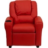 image:imageFlash Furniture Vana LeatherSoft Kids Recliner with Cup Holder Headrest and Safety Recline Contemporary Reclining Chair for Kids Supports up to 90 lbs BrownRed Vinyl