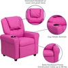 image:imageFlash Furniture Vana LeatherSoft Kids Recliner with Cup Holder Headrest and Safety Recline Contemporary Reclining Chair for Kids Supports up to 90 lbs BrownHot Pink Vinyl