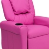 image:imageFlash Furniture Vana LeatherSoft Kids Recliner with Cup Holder Headrest and Safety Recline Contemporary Reclining Chair for Kids Supports up to 90 lbs BrownHot Pink Vinyl
