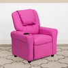 image:imageFlash Furniture Vana LeatherSoft Kids Recliner with Cup Holder Headrest and Safety Recline Contemporary Reclining Chair for Kids Supports up to 90 lbs BrownHot Pink Vinyl