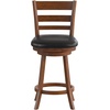 image:imageFlash Furniture Zerrick Commercial Classic Ladderback Barstool  Espresso Wood Frame  Black LeatherSoft Seat  Counter Height  360 Swivel Seat  FootrestBlack VinylAntique Oak Frame