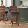 image:imageFlash Furniture Zerrick Commercial Classic Ladderback Barstool  Espresso Wood Frame  Black LeatherSoft Seat  Counter Height  360 Swivel Seat  FootrestBlack VinylAntique Oak Frame