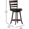 image:imageFlash Furniture Zerrick Commercial Classic Ladderback Barstool  Espresso Wood Frame  Black LeatherSoft Seat  Counter Height  360 Swivel Seat  FootrestBlack VinylEspresso Frame