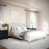 image:imageMartha Stewart Amelia Platform Bed with Curved Headboard and Cushioned Side Rails Boucle Upholstery Wood Slat Foundation No Box Spring Needed King OffWhite BoucleBeige FabricWalnut Legs