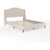 image:imageMartha Stewart Amelia Platform Bed with Curved Headboard and Cushioned Side Rails Boucle Upholstery Wood Slat Foundation No Box Spring Needed King OffWhite BoucleBeige FabricWalnut Legs