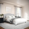 image:imageMartha Stewart Amelia Platform Bed with Curved Headboard and Cushioned Side Rails Boucle Upholstery Wood Slat Foundation No Box Spring Needed King OffWhite BoucleGray FabricBlack Legs