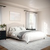 image:imageMartha Stewart Amelia Platform Bed with Curved Headboard and Cushioned Side Rails Boucle Upholstery Wood Slat Foundation No Box Spring Needed King OffWhite BoucleBeige FabricWalnut Legs