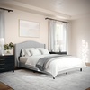 image:imageMartha Stewart Amelia Platform Bed with Curved Headboard and Cushioned Side Rails Boucle Upholstery Wood Slat Foundation No Box Spring Needed King OffWhite BoucleGray FabricBlack Legs