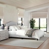 image:imageMartha Stewart Amelia Platform Bed with Curved Headboard and Cushioned Side Rails Boucle Upholstery Wood Slat Foundation No Box Spring Needed King OffWhite BoucleGray FabricBlack Legs